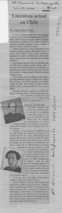 Literatura actual en Chile  [artículo] Jorge Arturo Flores