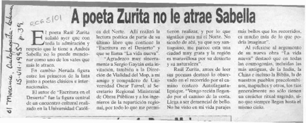 A poeta Zurita no le atrae Sabella  [artículo].