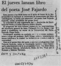 El Jueves lanzan libro del poeta José Fajardo  [artículo].