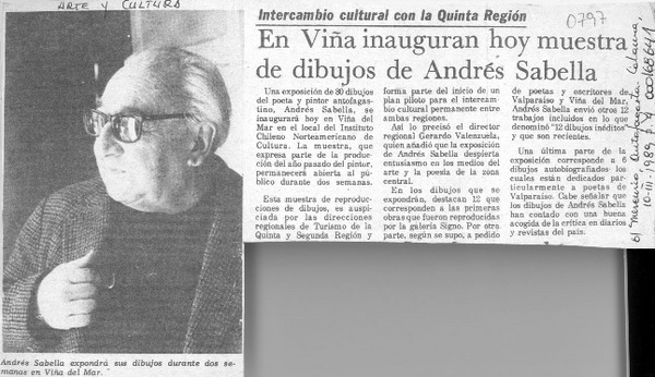 En Viña inauguran hoy muestra de dibujos de Andrés Sabella  [artículo].