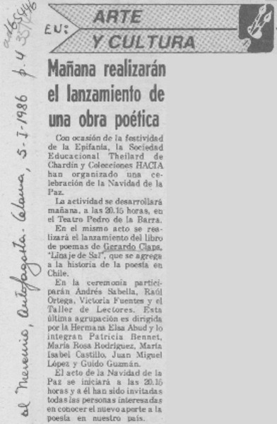 Mañana realizarán el lanzamiento de una obra poética