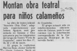 Montan obra teatral para niños calameños  [artículo].