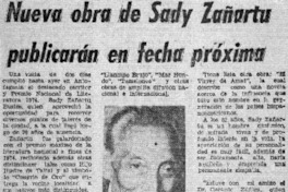Nueva obra de Sady Zañartu publicarán en fecha próxima.