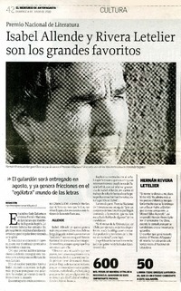 Premio Nacional de Literatura : Isabel Allende y Rivera Letelier son los grandes favoritos. [artículo]