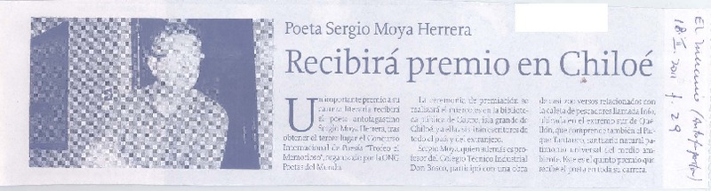Recibirá premio en Chiloé