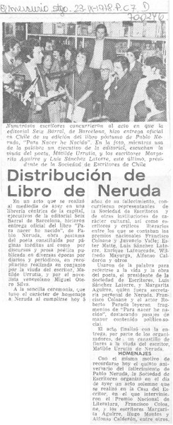 Distribución de libro de Neruda.