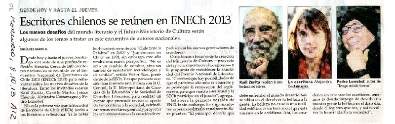 Escritores chilenos se reúnen en Enech 2013  [artículo] Sofía del Sante D.
