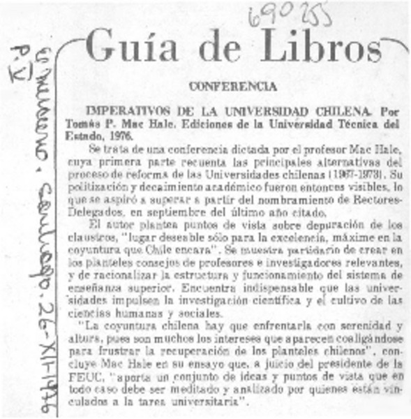 Imperativos de la universidad chilena.