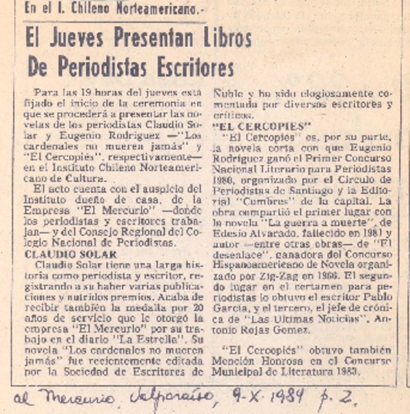 El jueves presentan libros de periodistas escritores.