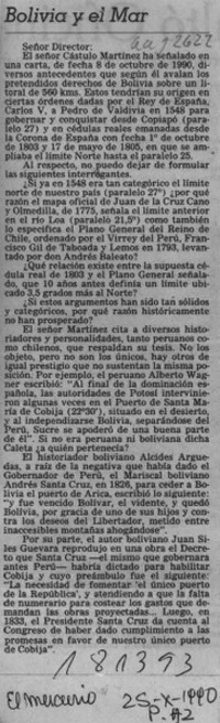 Bolivia y el mar  [artículo] Fernando Hormazábal D.