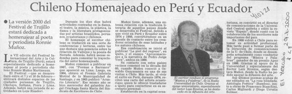 Chileno homenajeado en Perú y Ecuador  [artículo]