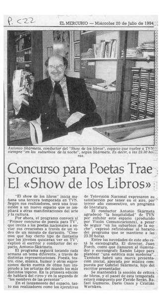 Concurso para poetas trae el "Show de los libros"  [artículo].