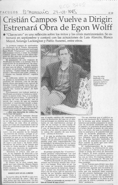 Cristián Campos vuelve a dirigir, estrenará obra de Egon Wolff  [artículo].