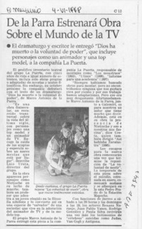 De la Parra estrenará obra sobre el mundo de la TV  [artículo].