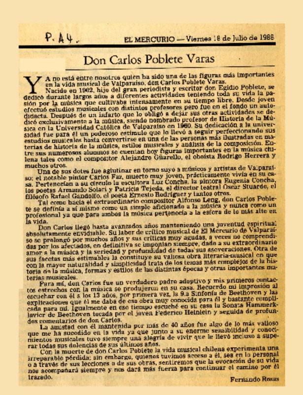 Don Carlos Poblete Varas  [artículo] Fernando Rosas.