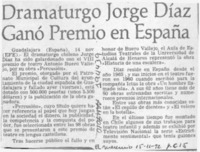 Dramaturgo Jorge Díaz ganó premio en España  [artículo].