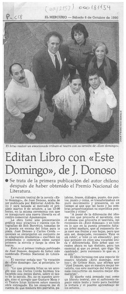 Editan libro con "Este domingo", de J. Donoso  [artículo].