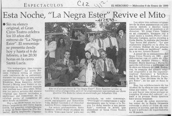 Esta noche, "La negra Ester" revive el mito  [artículo]