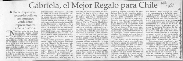 Gabriela, el mejor regalo para Chile  [artículo].