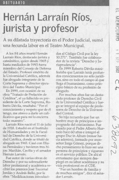 Hernán Larraín Ríos jurista y profesor  [artículo]