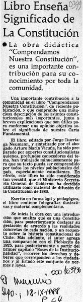 Libro enseña significado de la Constitución  [artículo].