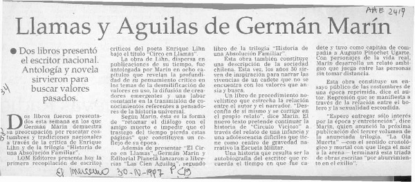 Llamas y águilas de Germán Marín  [artículo].