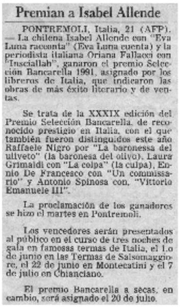 Premian a Isabel Allende
