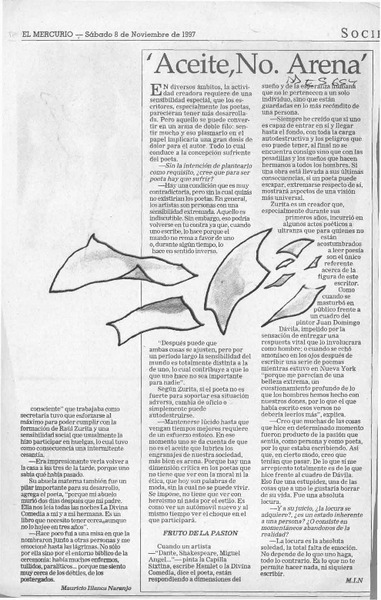 "Aceite, no. Arena"  [artículo] M. I. N.