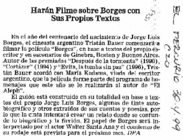 Harán filme sobre Borges con sus propios textos