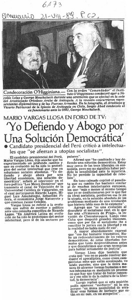 Yo defiendo y abogo por una solución democrática.