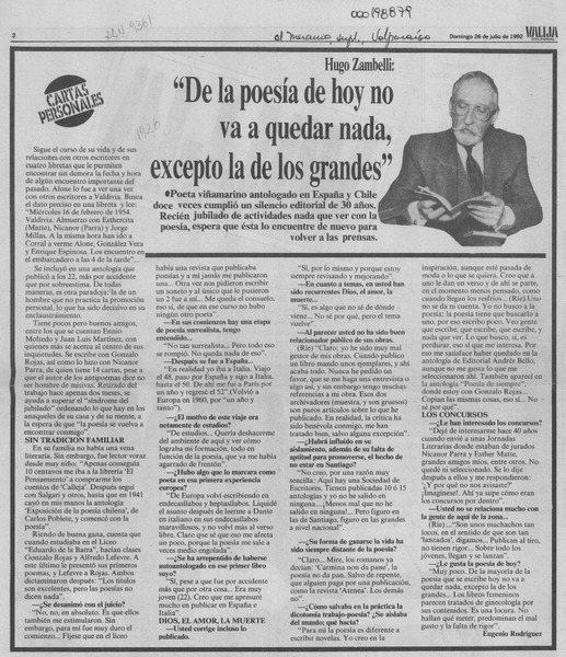 "De la poesía de hoy no va a quedar nada, excepto la de los grandes
