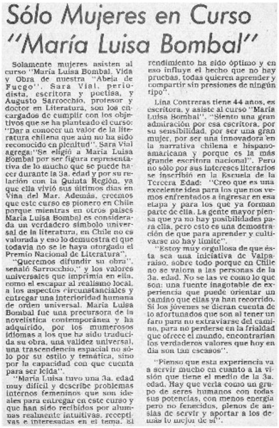 Sólo mujeres en Curso "María Luisa Bombal"