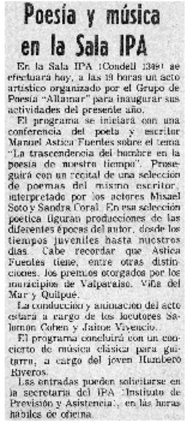 Poesía y música en la sala IPA.