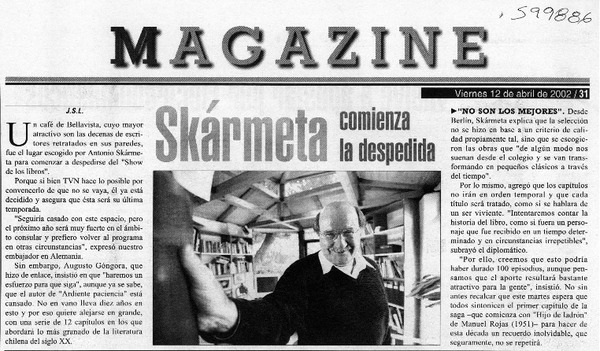 Skármeta comienza la despedida  [artículo] J. S. L.