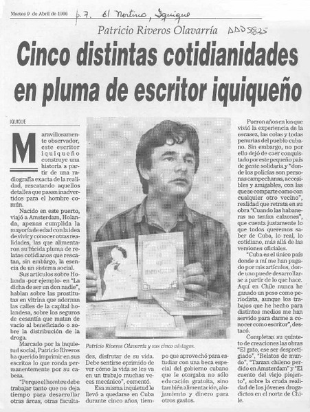 Cinco distintas cotidianidades en pluma de escritor iquiqueño  [artículo].