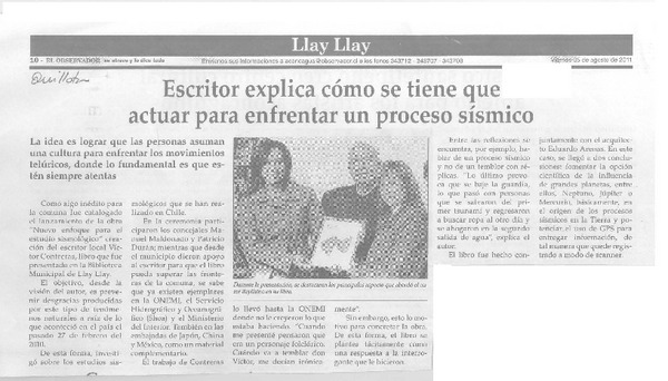 Escritor explica cómo se tiene que actuar para enfrentar un proceso sísmico  [artículo]