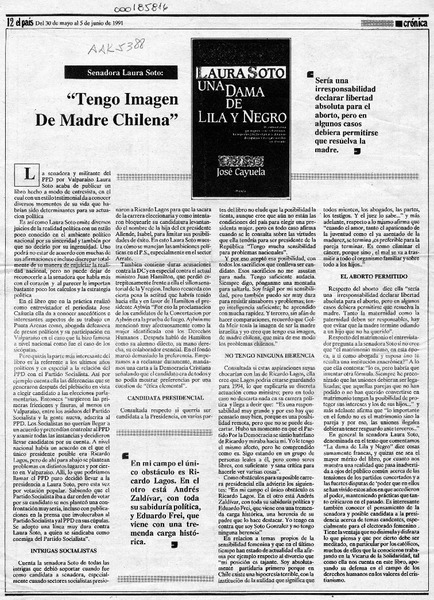 "Tengo imagen de madre chilena"  [artículo].