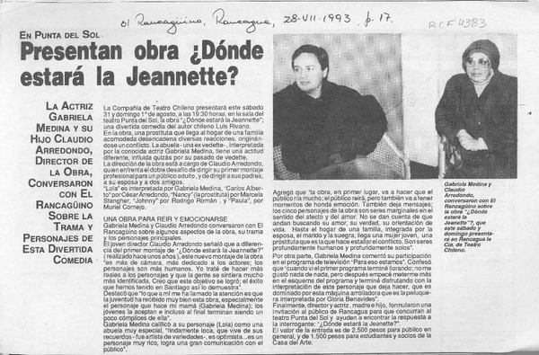 Presentan obra "Dónde estará la Jeannette?"  [artículo].