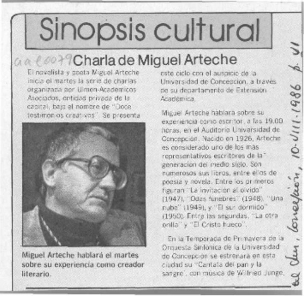 Charla de Miguel Arteche  [artículo].