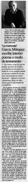 García Márquez escribe intenso poema a modo de testamento.