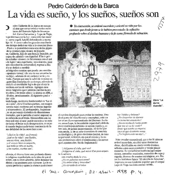La Vida es sueño, y los sueños, sueños son  [artículo].