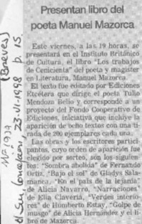 Presentan libro del poeta Manuel Mazorca  [artículo].