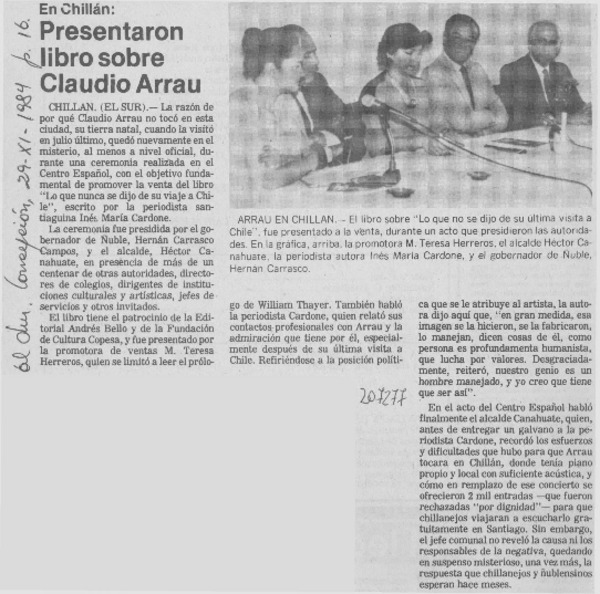 Presentaron libro sobre Claudio Arrau