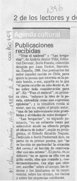 Publicaciones recibidas  [artículo].