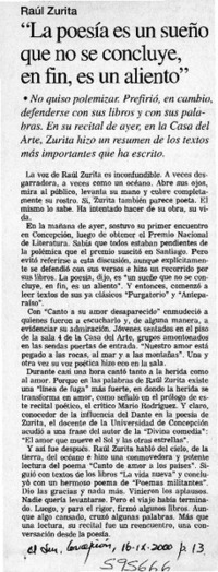 "La poesía es un sueño que no se concluye, en fin, es un aliento"  [artículo]