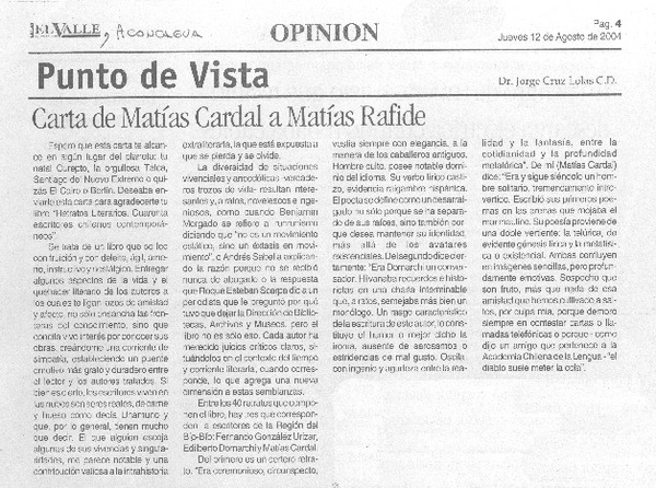 Cartas de Matías Cardal a Matías Rafide