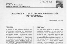 Geografía y literatura, una aproximación metodológica  [artículo] Lenka Domic Kuscevic