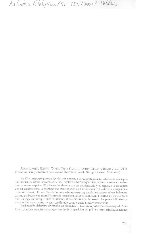 Teoría literaria y literatura comparada  [artículo] Roberto Matamala.