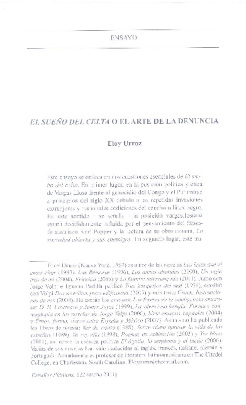 El sueño del celta o el arte de la denuncia  [artículo] Eloy Urroz.
