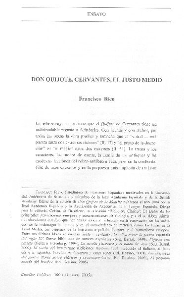 Don Quijote, Cervantes, el justo medio